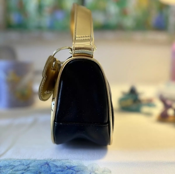 Disney Mickey Minnie Black Gold Faux Leather Shoulder Bag - Picture 6 of 12